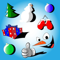 christmas icons on the blue background