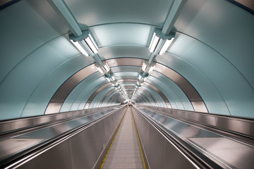Escalator, moving ramp in subway