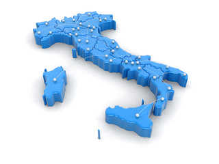 Map of Italy with flight paths. Image with clipping path. - 129589604