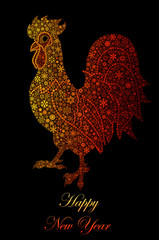 Colorful rooster painted snowflakes