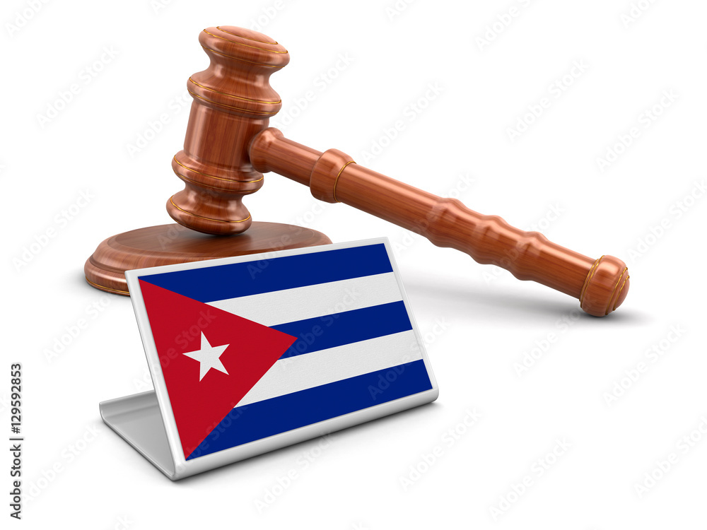 Poster 3d wooden mallet and cuban flag. image with clipping path