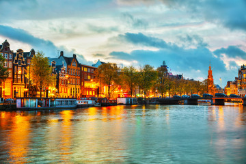 Amsterdam city view with Amstel river