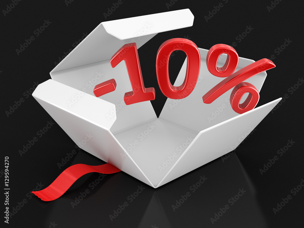 Poster open package with -10%. image with clipping path