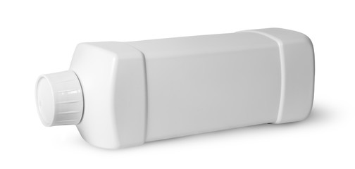 White plastic bottle of detergent horizontally