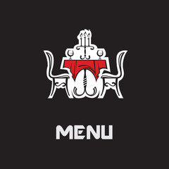 restaurant menu design with table and chairs