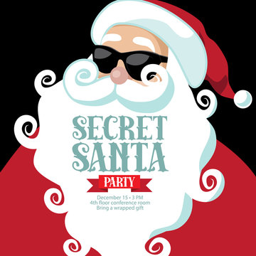 Secret Santa invitation template with Santa Claus. EPS 10 vector.