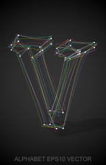Vector illustration of a Multicolor sketched V. Hand drawn 3D V.
