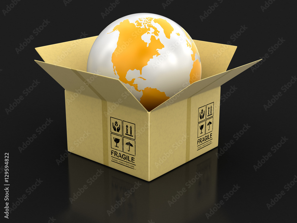Poster open package with globe. image with clipping path