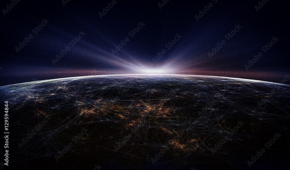 Poster Technology background/Technology background abstract background with connecting dots and lines. Connection structure digital communication. Earth futuristic technology abstract background.	