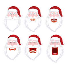 Santa Emoji collection. Santa Claus set of emotions. Angry and f