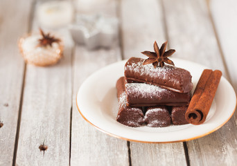Chocolate winter dessert with cinnamon