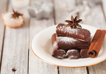 Chocolate winter dessert with cinnamon