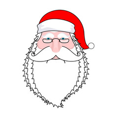 Santa face isolated. Beard and mustache. Red Hat. Christmas icon