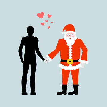 Christmas Lover. Man and Santa Claus. Love in  New Year. Lovers