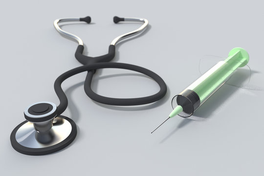 Stethoscope and syringe