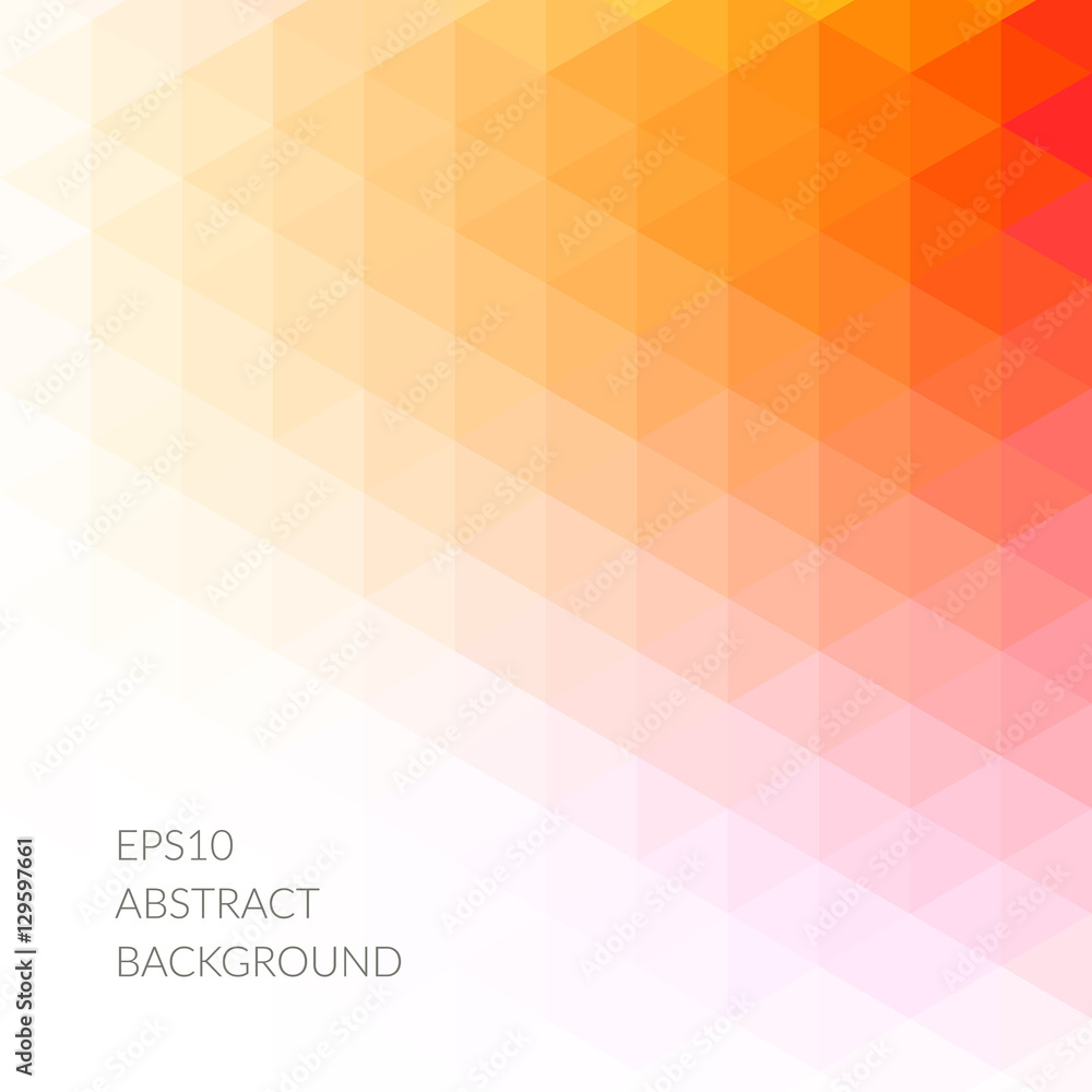 Poster abstract pattern of red and orange triangles.