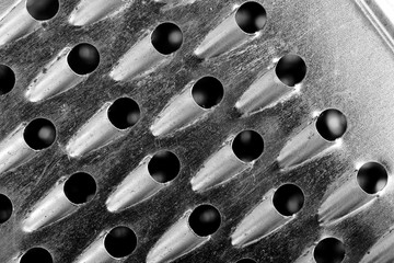 Kitchen grater closeup, textured background