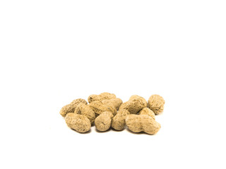 dried peanut baked salty on white background