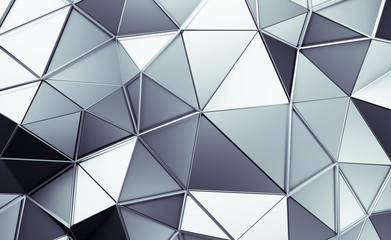 Abstract 3d rendering of triangulated surface. Contemporary background. Futuristic polygonal shape. Distorted low poly backdrop with sharp lines.