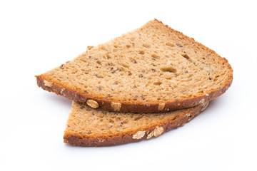 Slices of rye bread isolated on white background.