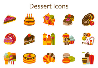 Sweet food flat icons set. Dessert collection. Vector illustration.