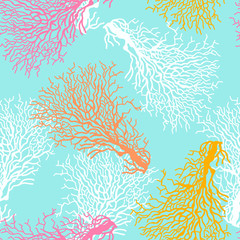 Obraz premium Seamless pattern with colorful coral reef. 