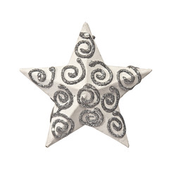 White christmas star with silver sparkling ornaments isolated