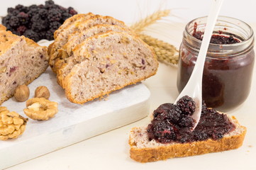 blackberry jam spread over bread