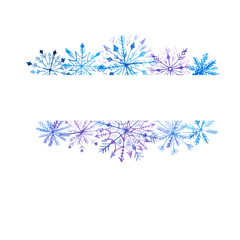 Fototapeta na wymiar Watercolor snowflake frame card template