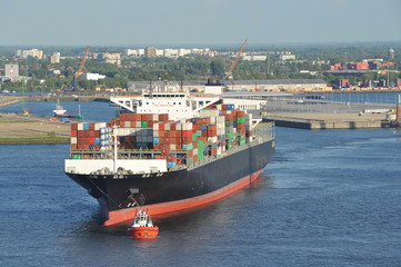 Hamburger Hafen, Containerschiff, Container, Schiff, Hafenumschlag, Export, Import, Logistik,...