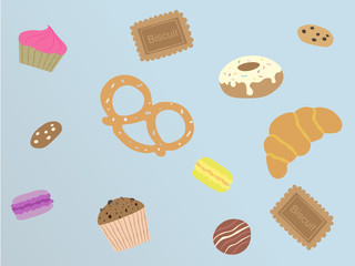 Delicious pastries and sweets background. Vector EPS 10