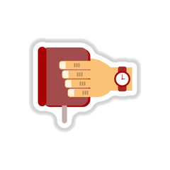 Book Vector illustration in paper sticker style Book in hand