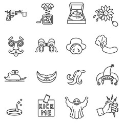Fun and practical jokes icons set. April Fools' Day, thin line design. How to play a prank, linear symbols collection. isolated vector illustration.