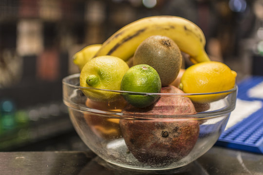 fruit in glass bowl
