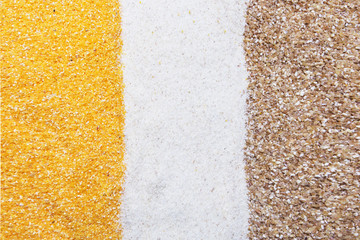 corn, semolina and wheat groats background, texture
