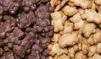 Honey and chocolate cookies bears backdrop, background