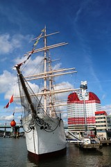 Sailing school ship and Skanskaskrapan Gothenburg, Sweden Scandinavia