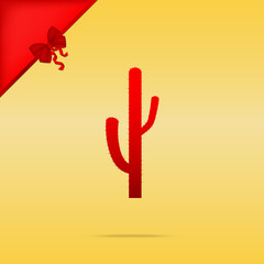 Cactus simple sign. Cristmas design red icon on gold background.