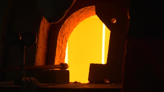 Flame in Glassblowing Furnace Man's Silhouette Festival of High Temperatures People Demonstrating Skills Making Glass Decoration Glassforming Techniques