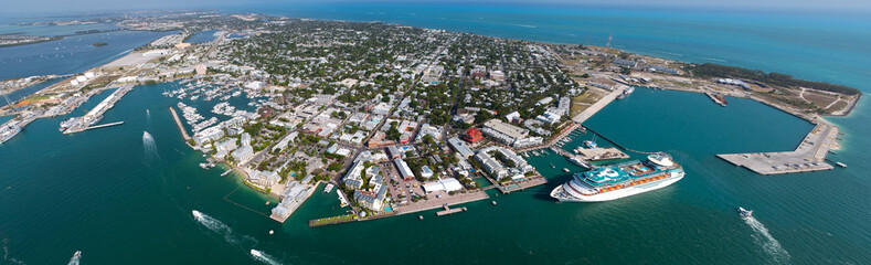 Key West Aerial Panoramic - Looking Down Duvall St - obrazy, fototapety, plakaty