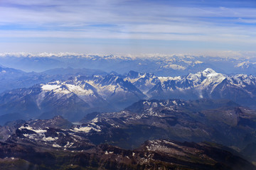 Naklejka premium Swiss and French Alps. View from the bird's-eye