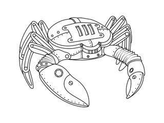 Steampunk style crab coloring book vector
