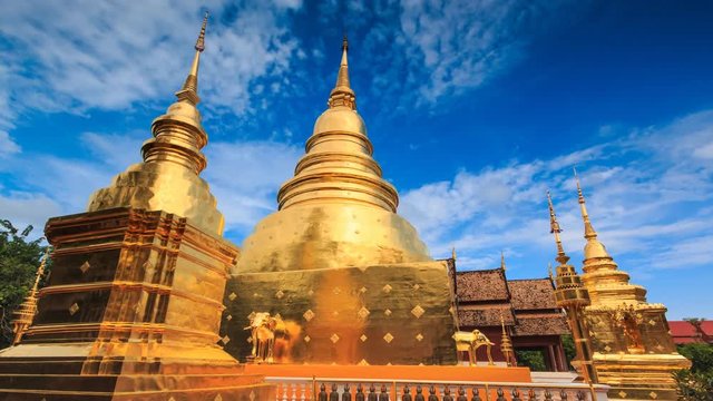 Wat Phra Singh Temple Landmark Destination Religion Place Of Chiang Mai, Thailand 4K Time Lapse (zoom out)