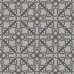 Grey Ornamental Seamless Line Pattern. Endless Texture. Oriental Geometric Ornament