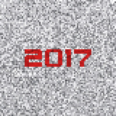Black-and-white pixel background with 2017 on a white noise. Vec