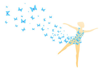 Fototapeta na wymiar Kleid aus blauen Schmetterlingen