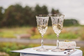 Two glasses of champagne at wedding ceremony