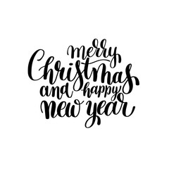 black and white Merry Christmas and Happy New Year calligraphic 