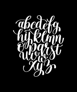 black and white hand lettering alphabet design, handwritten brus