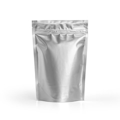 Blank Foil plastic pouch coffee bag isolated on white background. Packaging template mockup collection. With clipping Path included. Aluminium coffee package.